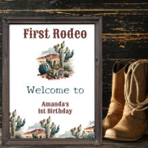 Retro 1st First Rodeo Western Cactus Birthday