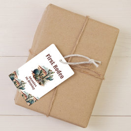 Retro 1st First Rodeo Western Cactus Birthday Presentetikett