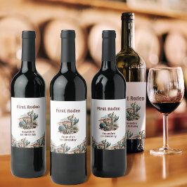 Retro 1st First Rodeo Western Cactus Birthday Vinflaska Etikett