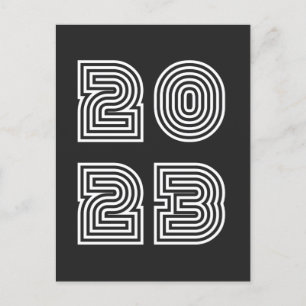 Retro 2023 Gott nytt år i Linjer Stil Vykort