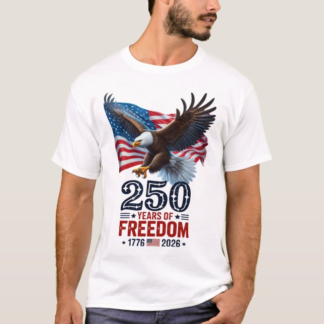 Retro 250 år av frihet USA Patriotisk 4 juli T Shirt (Framsida)
