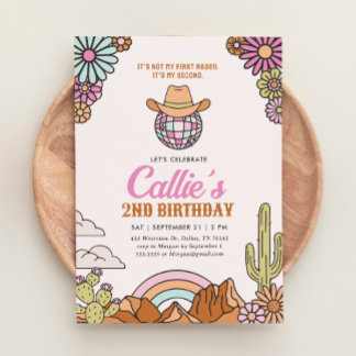 Retro 2:a rodeo Western Birthday-inbjudan Inbjudningar