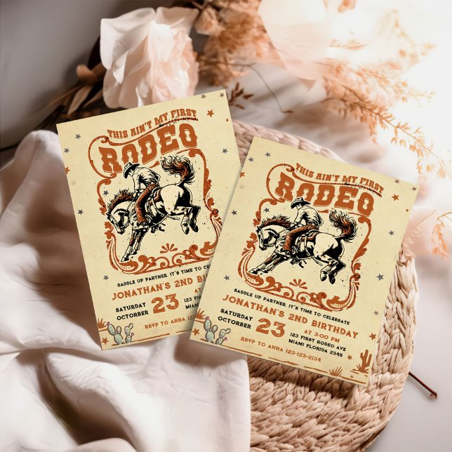 Retro 2:a Rodeo Western Cowboy Birthday Inbjudningar (Skapare uppladdad)