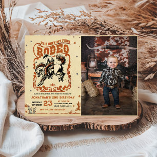 Retro 2:a Rodeo Western Cowboy Birthday Photo Inbjudningar