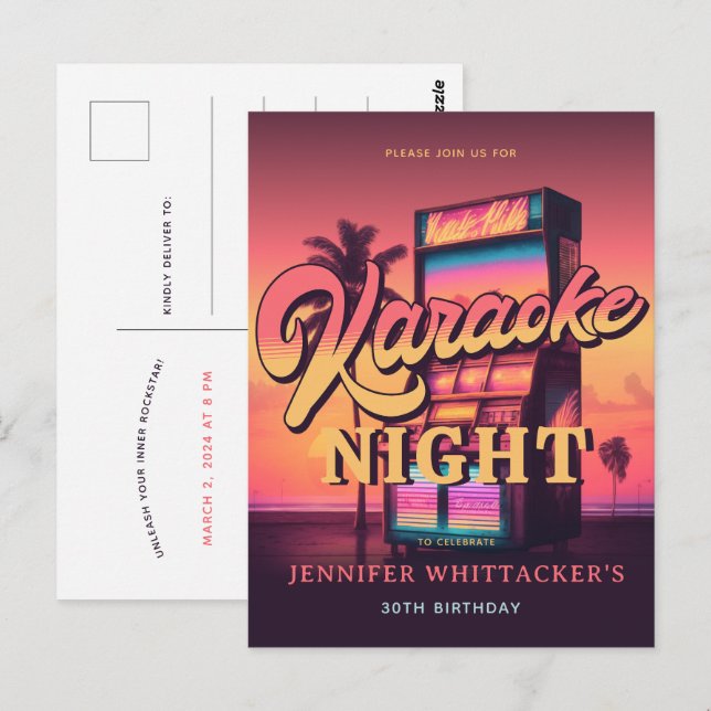 Retro 30-årsfirande Karaoke-fest-inbjudan Vykort (Fram/baksida)