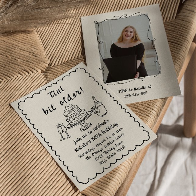 Retro 30th Champagne Cake Photo Födelsedagsfest Inbjudningar (Skapare uppladdad)