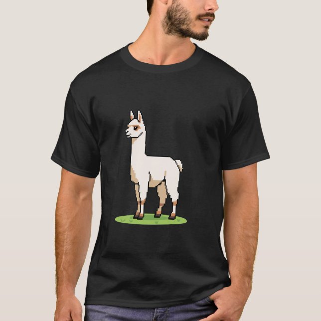 Retro 32-bitars spel Pixel Art Llama T Shirt (Framsida)