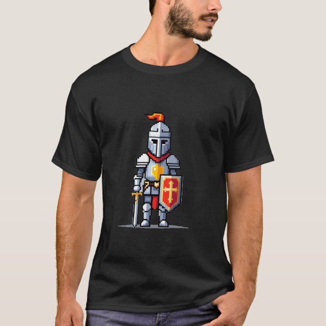 Retro 32-bitars spel Pixel Art Riddare T Shirt (Framsida)
