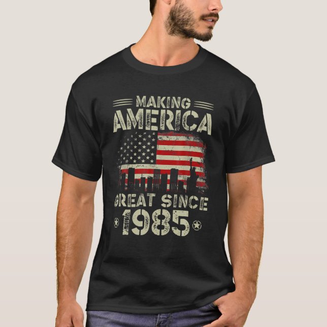 Retro 37:e födelsedagen USA flagga Skapar Amerika  T Shirt (Framsida)