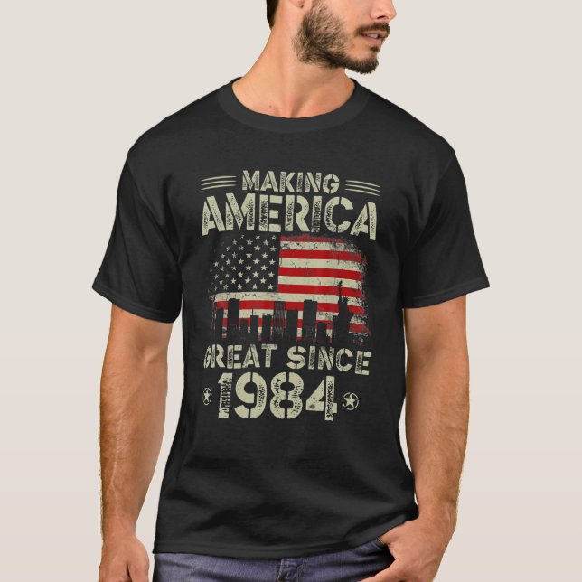 Retro 38:e födelsedagen USA flagga Skapar Amerika  T Shirt (Framsida)