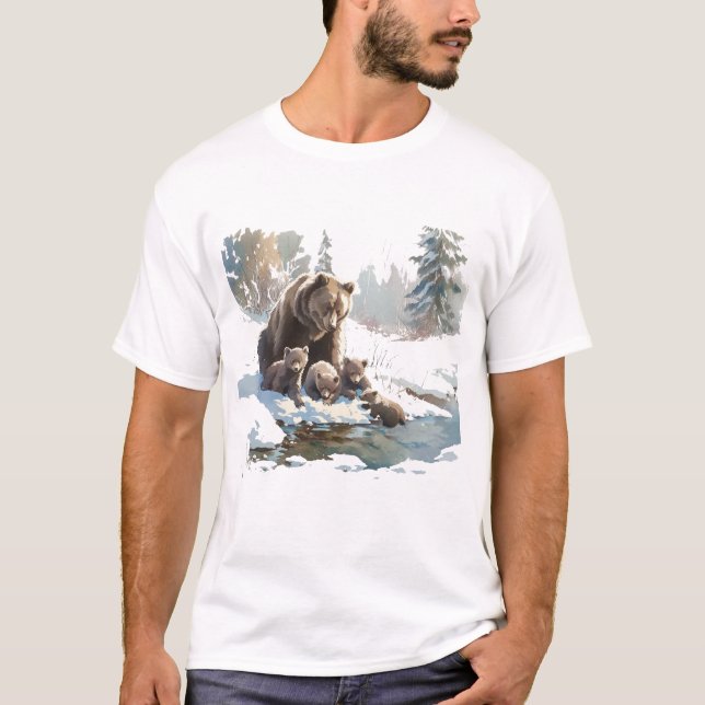 Retro 399 Grizzly Bears Wilderness Scene T Shirt (Framsida)