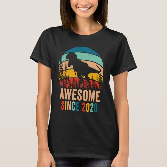 Retro 3-års födelsedag Dinosaurie T Rex Pojkar Awe Shirt (Framsida)