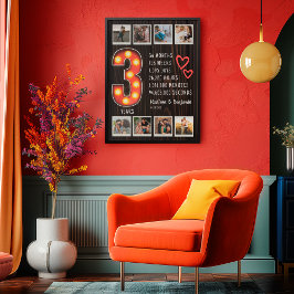 Retro 3:e årsdagen av Wood Anpassningsbar Photo Co Poster