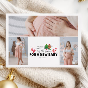 Retro 3-foto Tis Season Gravid Announceme Julkort