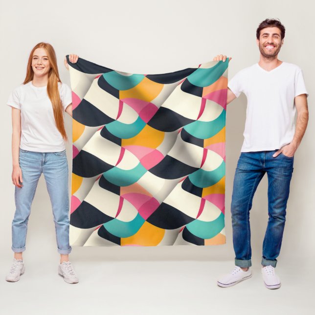 Retro 3D Geometric Mönster i Teal, Rosa, Mustard Fleecefilt (På plats)