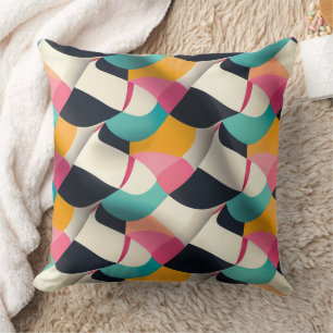 Retro 3D Geometric Mönster i Teal, Rosa, Mustard Kudde
