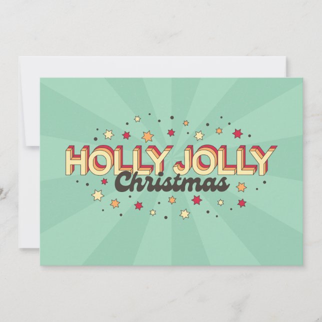 Retro 3d Holly jolly christmas txt design Inbjudningar (Framsida)