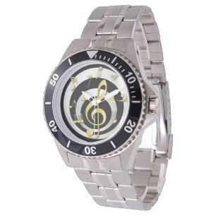 Retro 3D verkställer guld- och silvermusik noter Armbandsur