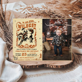 Retro 3rd Rodeo Western Cowboy Birthday Photo Inbjudningar
