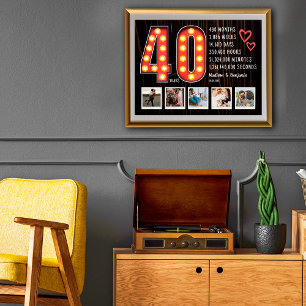 Retro 40-årsjubileum Hearts Anpassningsbar Photo C Poster