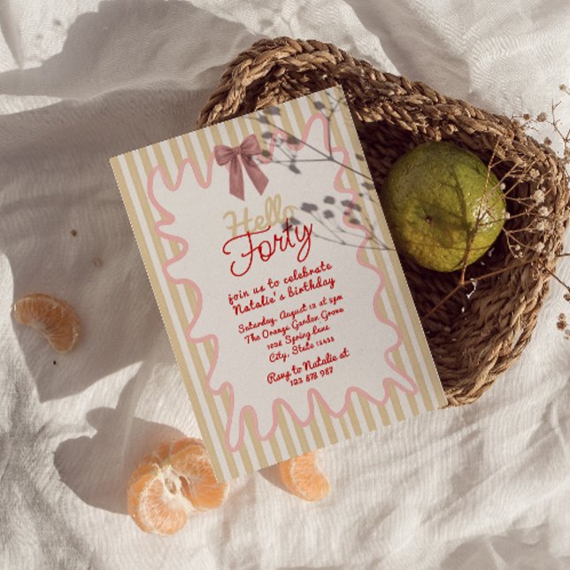 Retro 40:e handmålade Bow-Hejen fyrtio dagar Inbjudningar (Skapare uppladdad)