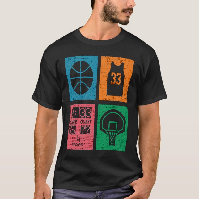 Retro 4 Color Block Basketball T Shirt (Framsida)