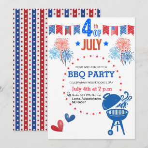 Retro 4:e BQ Rött vitt blått sommaren BBQ Party Julkort