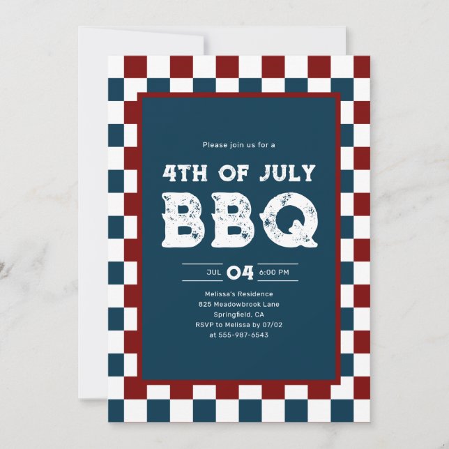 Retro 4:e juli BBQ-fest Rutat  Inbjudningar (Framsida)