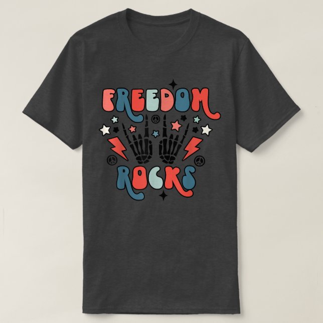 Retro 4:e juli Freedom Sten Skeleton 4:e T Shirt (Design framsida)