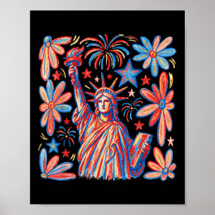 Retro 4:e juli-Frihetsgudinnan America Girl Wome Poster