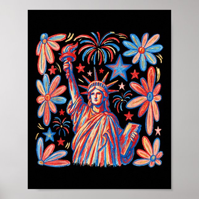 Retro 4:e juli-Frihetsgudinnan America Girl Wome Poster (Framsidan)