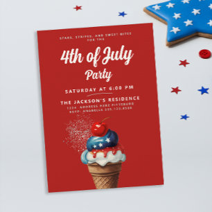 Retro 4:e juli Ice Cream US Flagga Cherry Party Inbjudningar