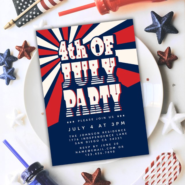 Retro 4:e juli Röd vit och blå Party Inbjudningar (Skapare uppladdad)
