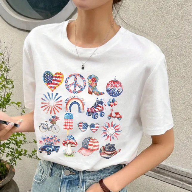 Retro 4:e Julskiftet, USA flagga Gift för henne T Shirt (retro 4th of july shirt, usa flag shirt, patriotic shirt, independence day shirt, custom 4th of july)