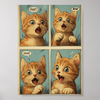 Retro 4-panel komisk strip med rödbrun kattunge ko poster