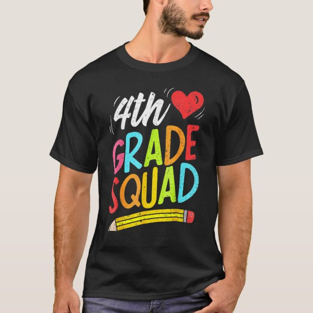Retro 4th Fourth Grade Squad Pencil Back To School T Shirt (Framsida)