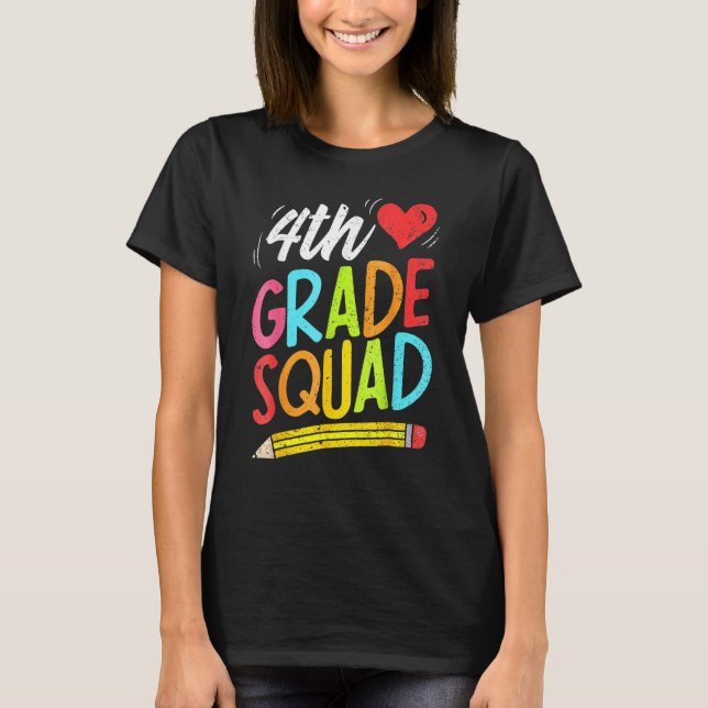 Retro 4th Fourth Grade Squad Pencil Back To School T Shirt (Framsida)