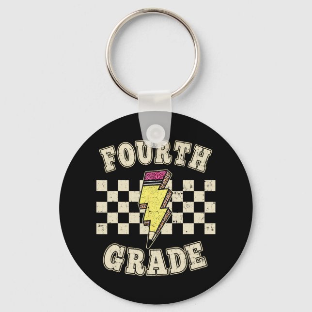 Retro 4th Fourth Grade Teacher Lightning Bolt Penc Nyckelring (Framsida)