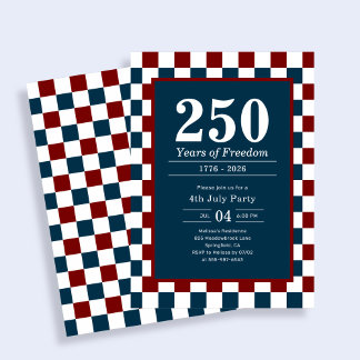 Retro 4th of July 250 Years Party Checkered Inbjudningar