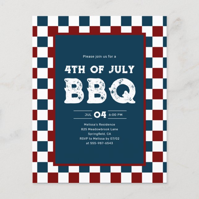 Retro 4th of July BBQ Party Checkered  Flygblad (Framsidan)