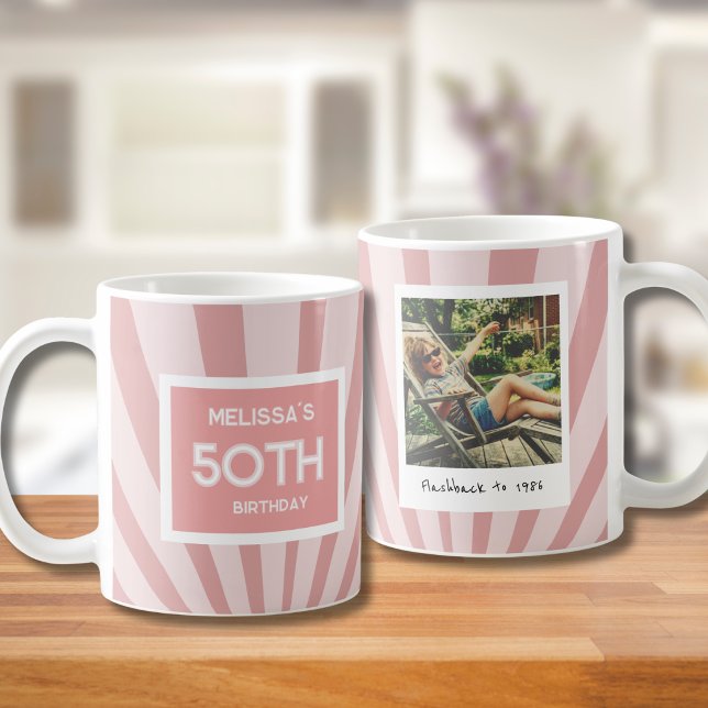 Retro 50-årsdag Rosa Rand Kaffemugg (Skapare uppladdad)