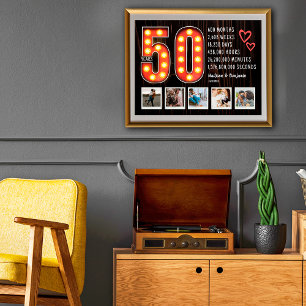 Retro 50-årsjubileum Hjärtan Anpassad fotokollage Poster