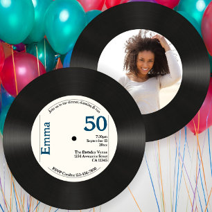 Retro 50:e födelsedag Photo Faux Vinyl Record Musi Inbjudningar