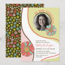 Retro 50 & Fabulous Groovy Blommigt Fotoinbjudan