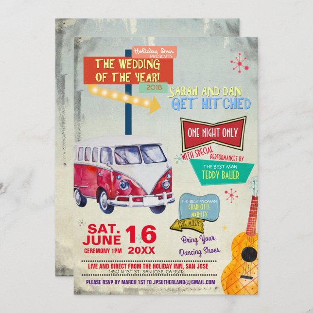 Retro 50:s bröllopsinbjudan inbjudningar (Fram/baksida)