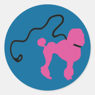 Retro 50:s Felt Rosa Pudel & Leash Runt Klistermärke