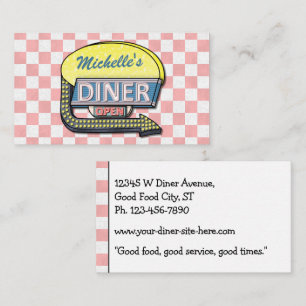 Retro 50:s Rosa Middag Checkered Restaurant Visitkort