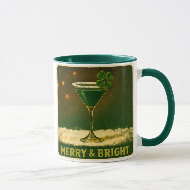 Retro 50-tal 4-Bladig Klöver Irländsk Jul Martini Mugg (Höger)