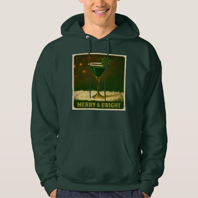 Retro 50-tal 4 Leaf Clover Irländsk Jul Martini Hoodie (Framsida)
