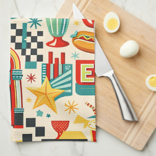 Retro 50-tal diner abstrakt geometrisk tekannetork kökshandduk